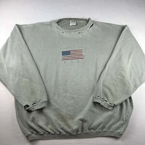 Vintage‎ 90s Coronado California Resort Olive USA Flag Distressed Sweatshirt XL